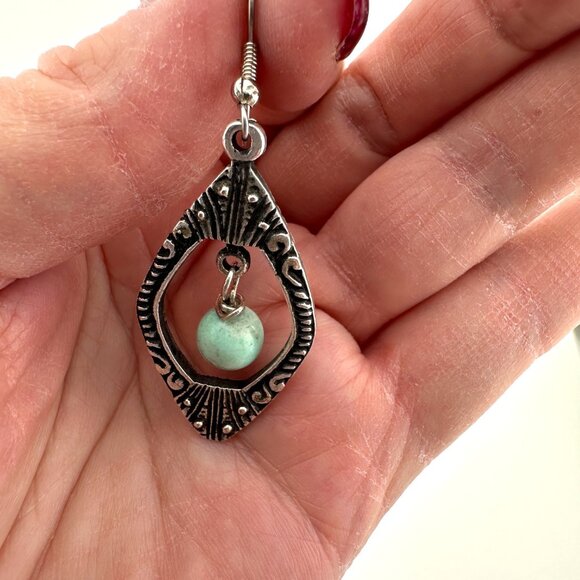 Antique Silver Pewter Peruvian Turquoise Earrings - Picture 8 of 10